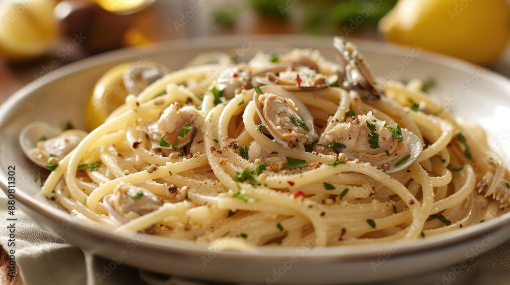 Spaghetti with clam sauce and a squeeze of lemon Spaghetti with clam sauce and a squeeze of lemon