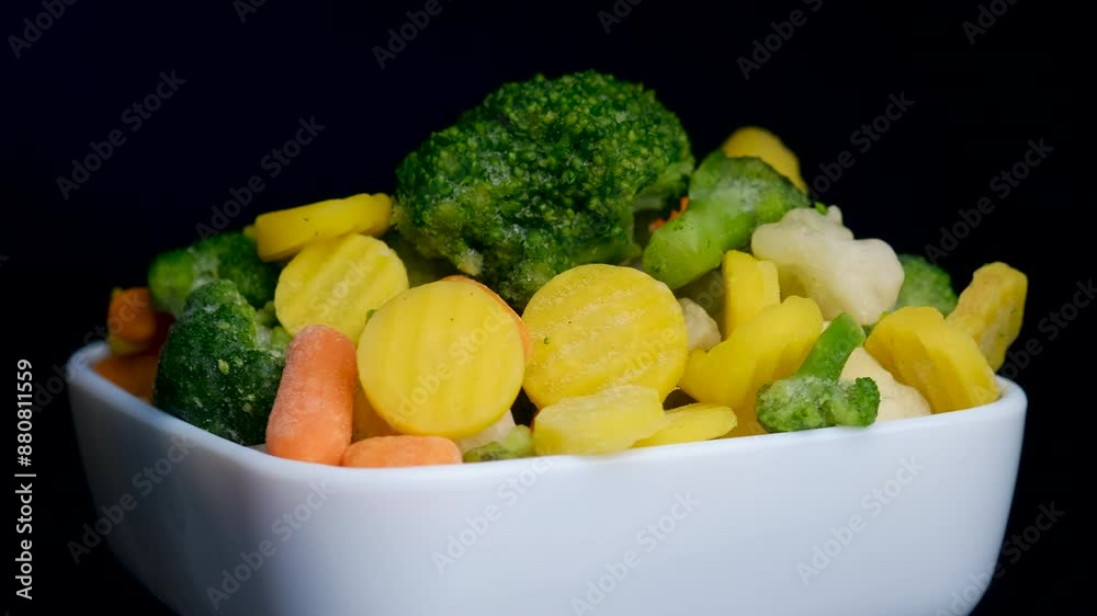 freshly frozen vegetables on a black background