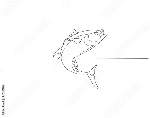 Continuous one line drawing of tuna. One line drawing illustration of tuna fish. Marine animal concept continuous line art. Editable outline.