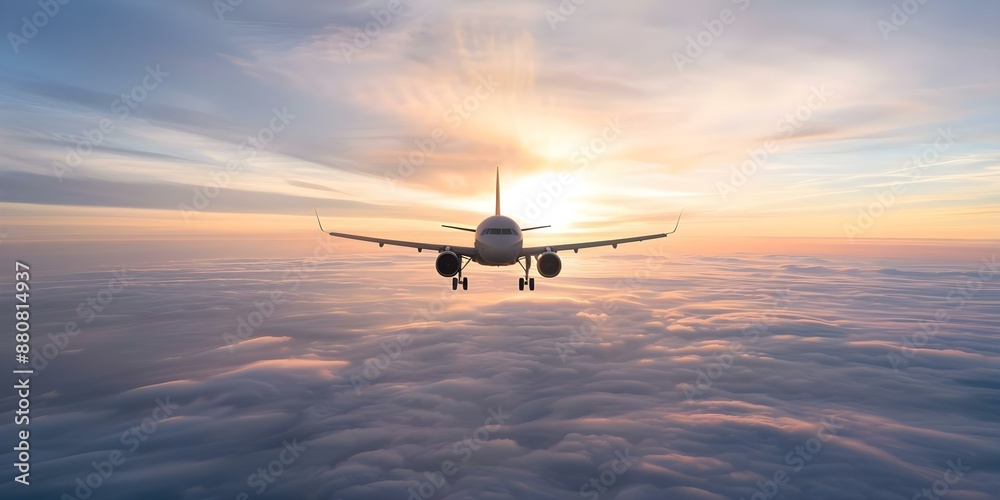 Flying Through Sunrise Clouds A Perfect Scene for Travel and Aviation. Concept Travel Photography, Aviation, Sunrise Sky, Cloudscape Views
