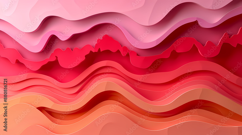 Abstract 3D layered art with vibrant pink, red, and orange waves creating a mesmerizing visual effect. Abstract 3D layered art with vibrant pink, red, and orange waves creating a mesmerizing visual effect.