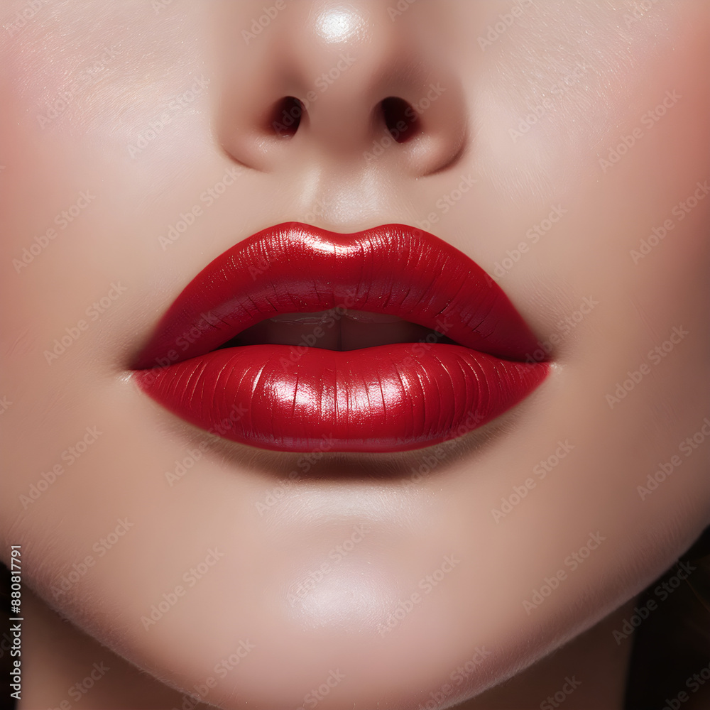 Fototapeta premium Show a close-up of a lip balm stick being applied to the lips.