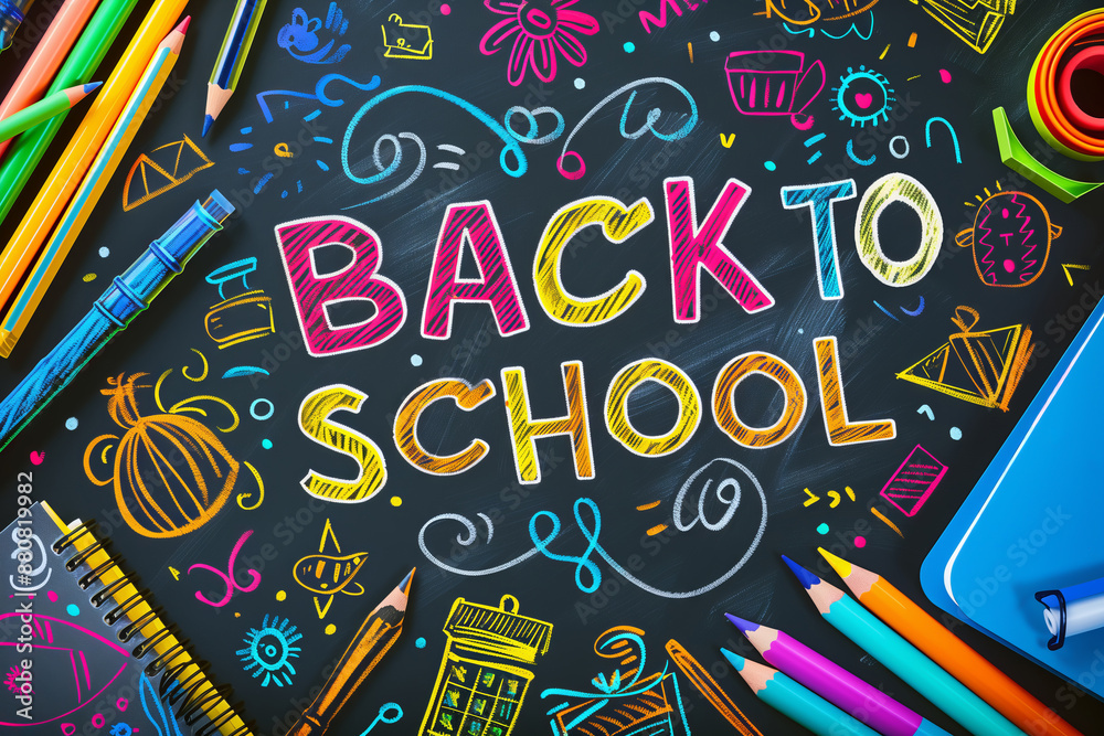 Colorful Back to School Chalkboard Background Colorful Back to School Chalkboard Background