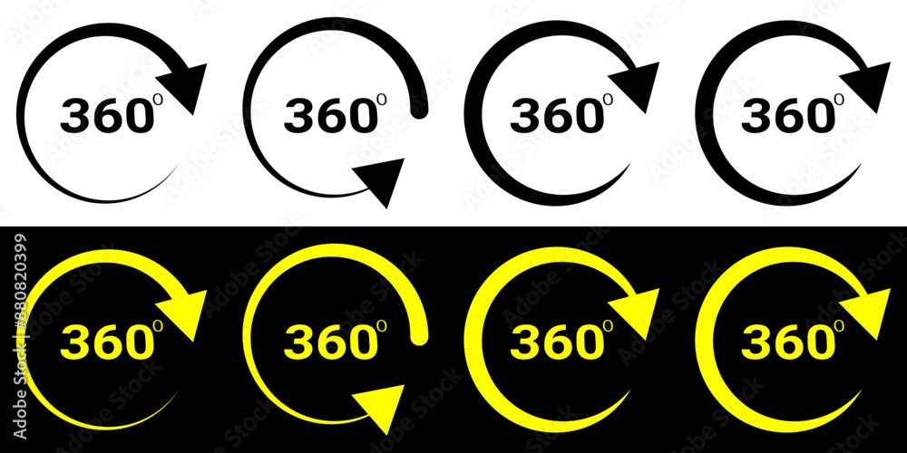 360 degree rotation symbol design. Angle 360 degree geometry math sign icon.