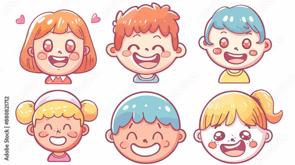 boy and gir, children Icon, Funny Cartoon Kawaii Character, Chibi Sticker Collection boy and gir, children Icon, Funny Cartoon Kawaii Character, Chibi Sticker Collection