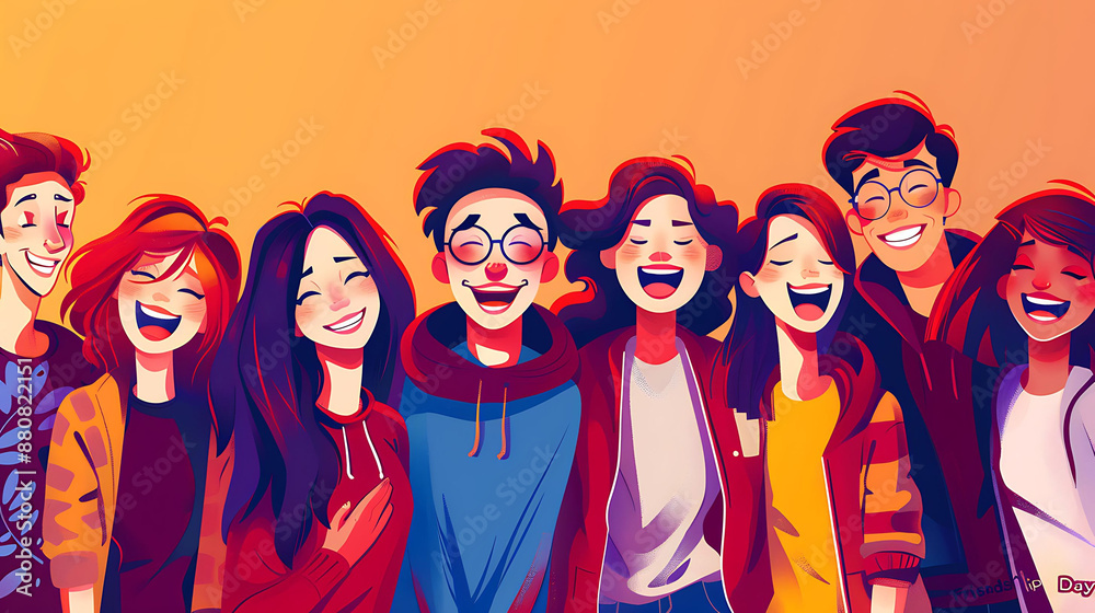 Happy Friendship Day text with a group of friends Happy Friendship Day text with a group of friends