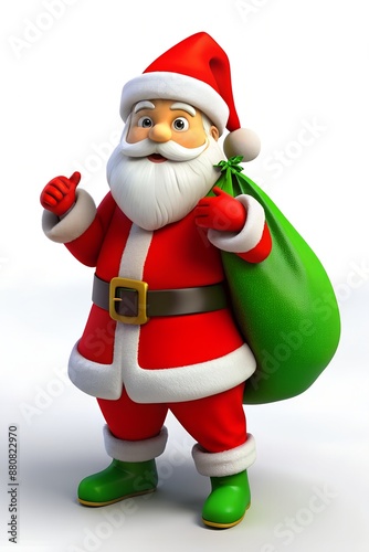 Santa Claus with a bag and gifts on a white background