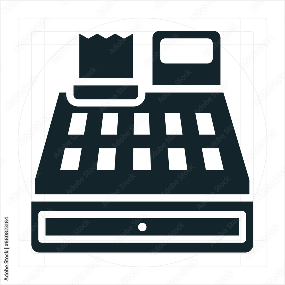 Cash Register Icon A vector illustration in monochrome, depicted entirely filled. Cash Register Icon A vector illustration in monochrome, depicted entirely filled.