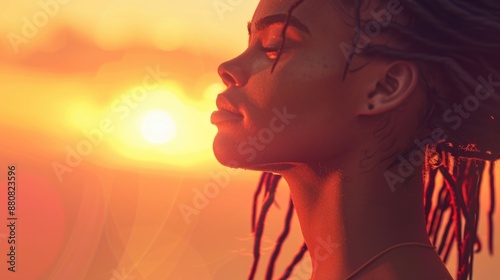 Tranquil African Woman Enjoying Serene Sunset