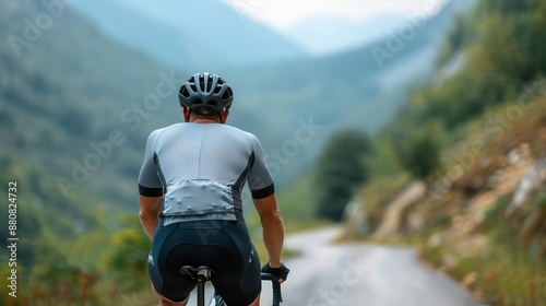 Cyclists backside in tightfitting cycling gear, riding through a scenic route, representing endurance, Backside, Apparel, Cycling photo