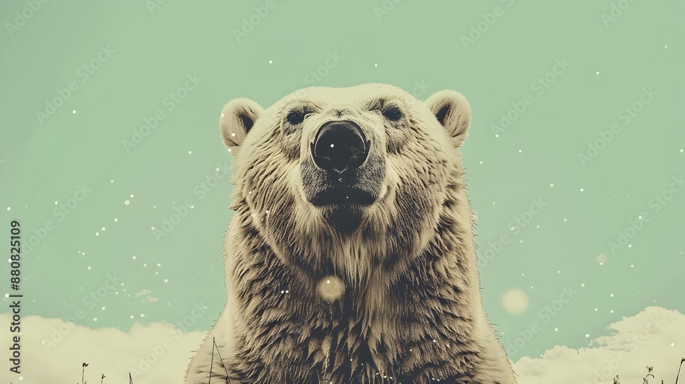 Fototapeta premium Curious Polar Bear in Icy Tundra Landscape Under Dramatic Cloudy Sky