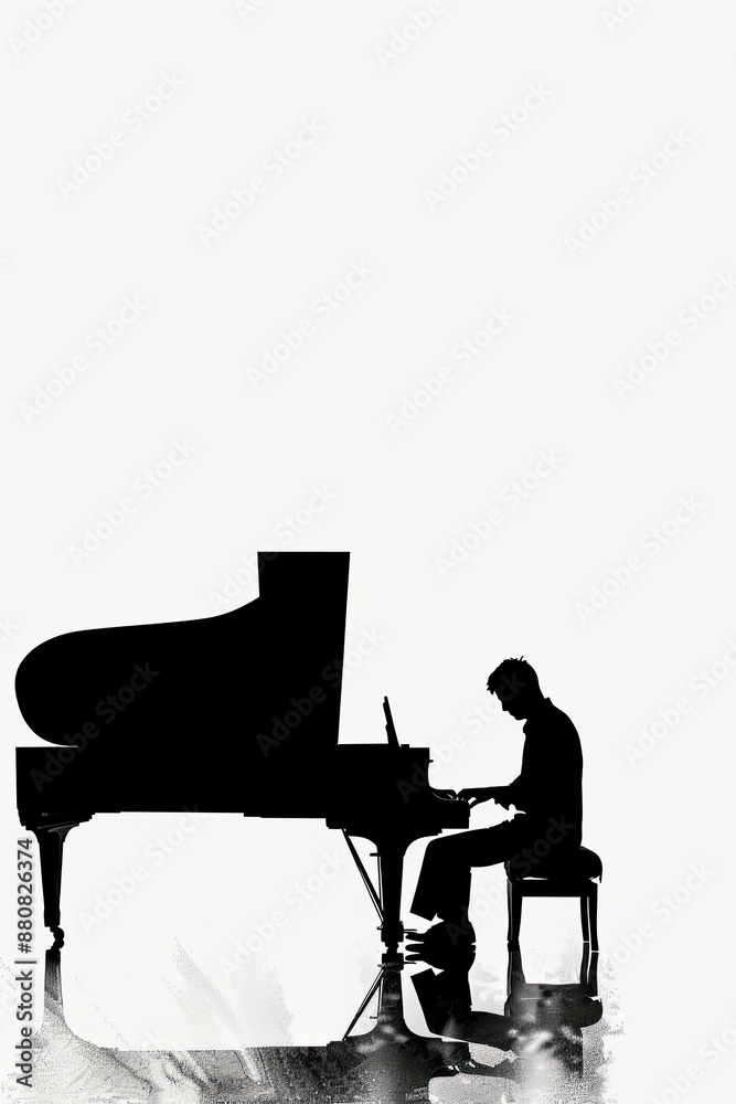 A black and white sketch of a pianist playing