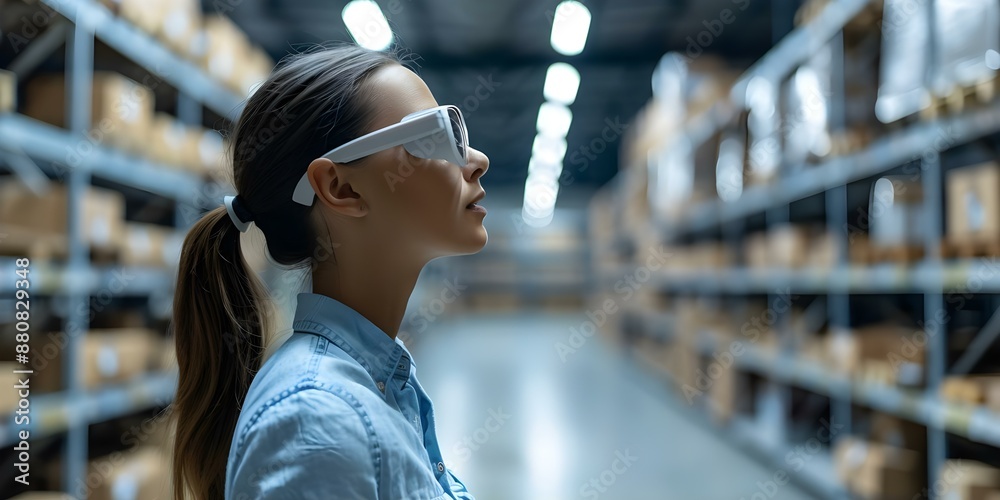 Fototapeta premium Efficient logistics operations benefit from streamlined warehouse package picking with AR technology. Concept Logistics Operations, Warehouse Efficiency, AR Technology, Package Picking