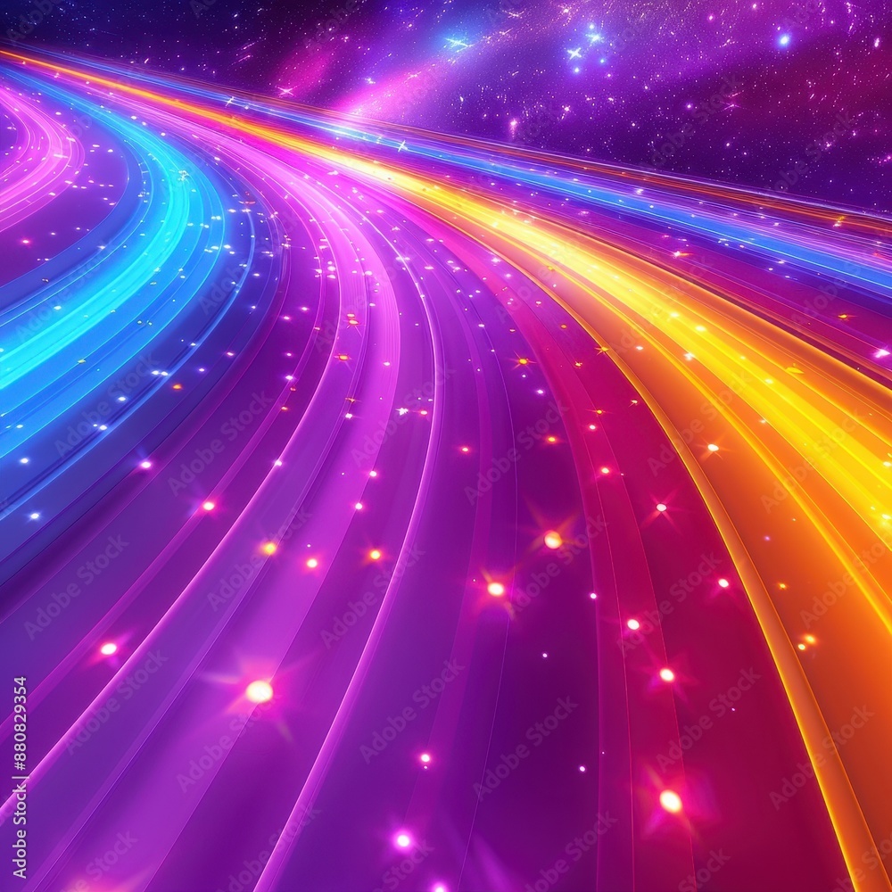 Vibrant abstract neon light trails curving through a starry cosmic background, creating a futuristic and dynamic visual effect. Vibrant abstract neon light trails curving through a starry cosmic background, creating a futuristic and dynamic visual effect.