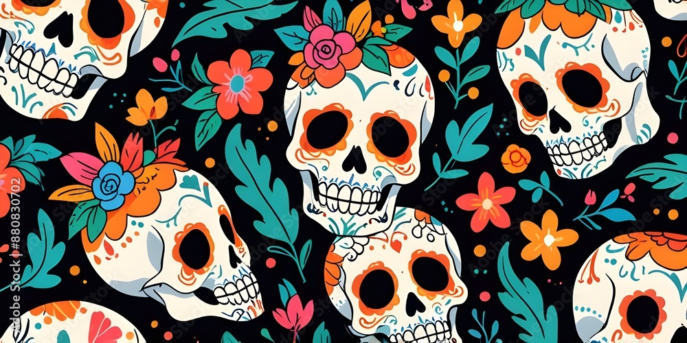Day of the Dead skull pattern. Day of the Dead print. Textures of the Day of the Dead and Mexican Halloween. Traditional Mexican festival. Day of the death sugar skull isolation. day of the dead. Day of the Dead skull pattern. Day of the Dead print. Textures of the Day of the Dead and Mexican Halloween. Traditional Mexican festival. Day of the death sugar skull isolation. day of the dead.