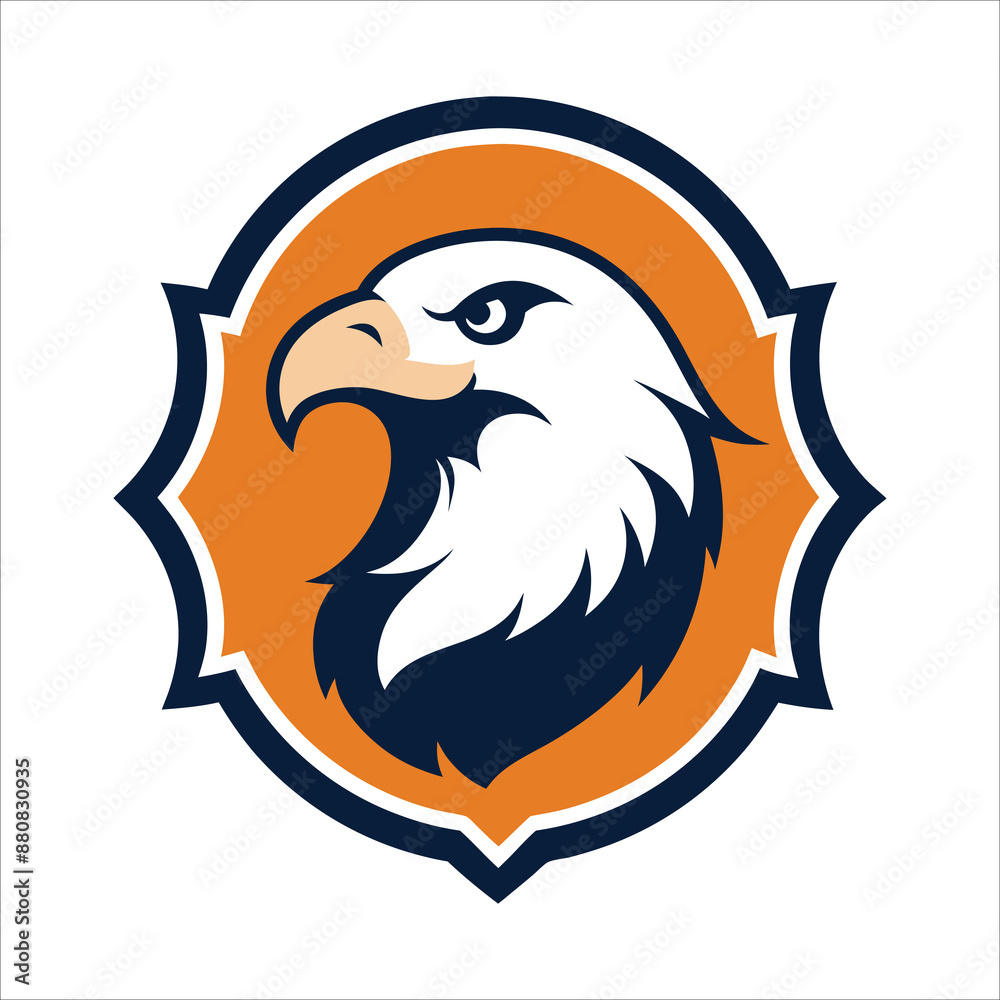 Obraz premium Bald Eagle Unique Logo Design with Decorative Frame, White Background Vector Illustration