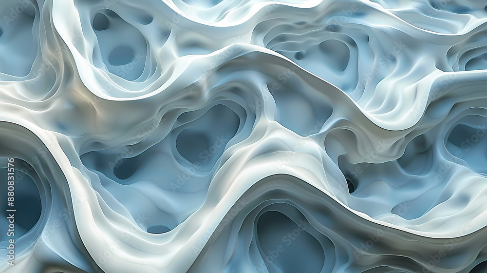 Obraz premium Abstract background, complex organic pattern in shades of blue and white, porous surface or cellular structure. For background, wallpaper, design, web, print, advertising, graphic elements