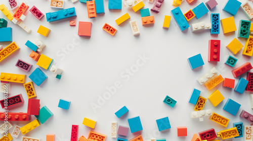 Colorful Lego blocks on a vibrant background with squares