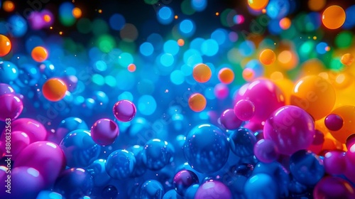 A captivating abstract artwork with a bokeh pattern of luminous circles in various colors The circles overlap and blend in shades of blue