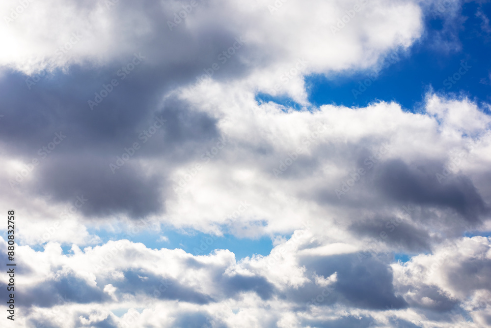 Obraz premium white cumulus clouds on a blue sky. beautiful nature background in afternoon light
