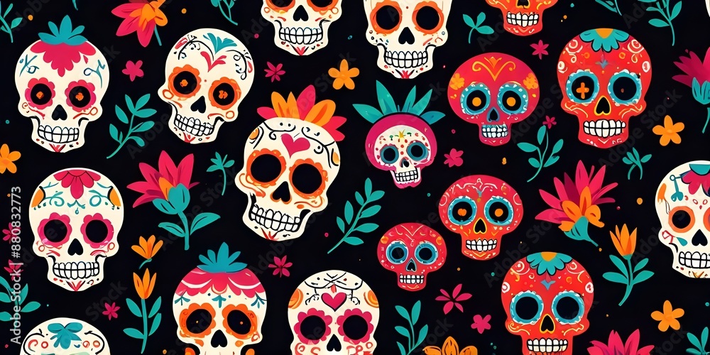 Day of the Dead skull pattern. Day of the Dead print. Textures of the Day of the Dead and Mexican Halloween. Traditional Mexican festival. Day of the death sugar skull isolation. day of the dead. Day of the Dead skull pattern. Day of the Dead print. Textures of the Day of the Dead and Mexican Halloween. Traditional Mexican festival. Day of the death sugar skull isolation. day of the dead.
