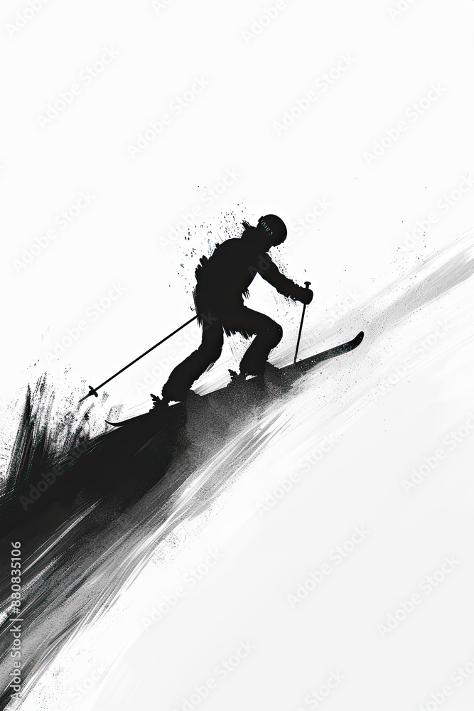 Fototapeta premium A black and white sketch of a person skiing down a slope