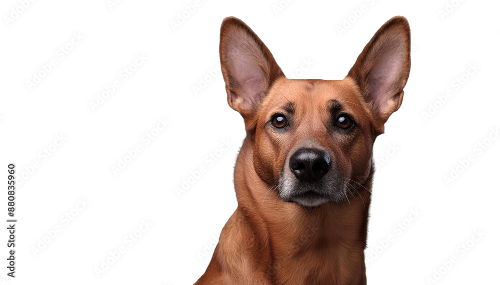 Attentive Ears and Soulful Eyes: Studio Portrait of a Faithful Canine on White With generative AI