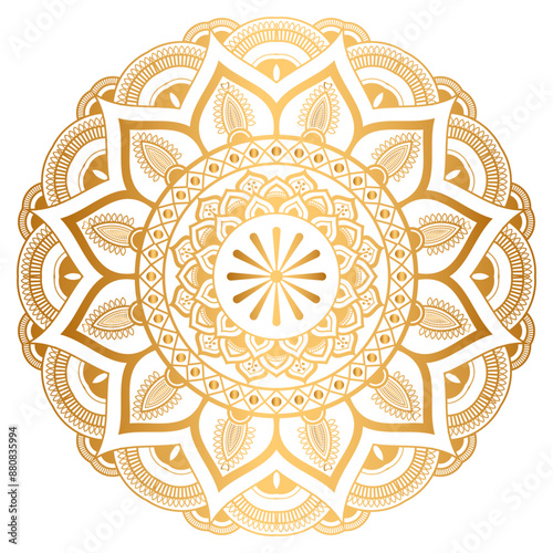 Indian flower mandala art with luxury golden circle frame transparent vintage gold circular pattern