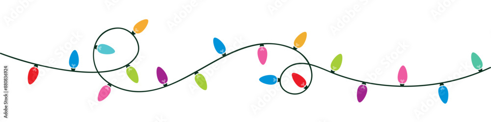 Christmas Lights Isolated on Transparent Backgound. Festive Colorful Christmas Lights String Decoration. Vector Graphic for Christmas Cards, Banners, Poster, Web