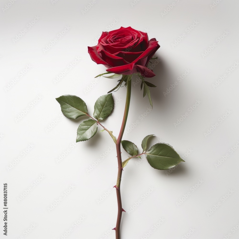 Classic Elegance - Single Red Rose on White Background