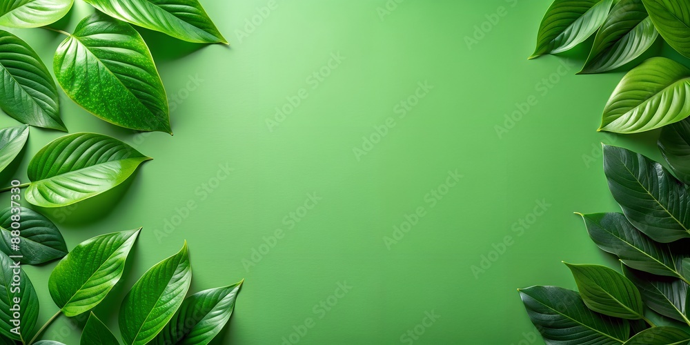 Naklejka premium Green Leaves on Solid Background Generative AI