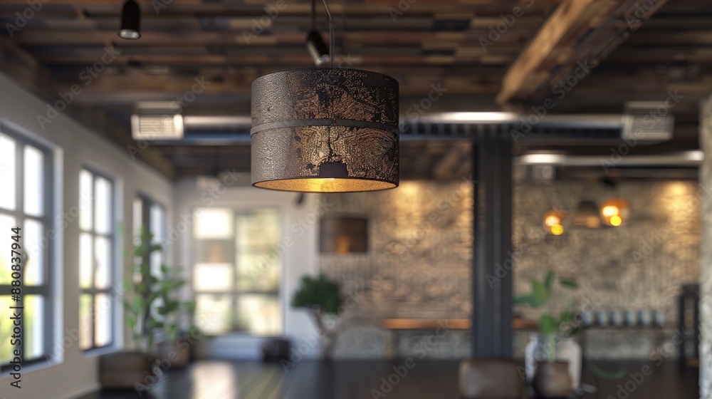 Obraz premium Metal shaded old ceiling light in yoga studio