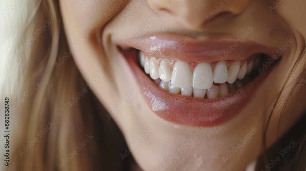 Obraz premium A woman with a big smile on her face, showing off her teeth