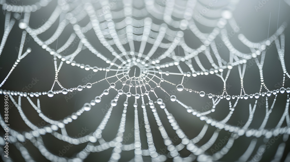 A spider web with water droplets on it