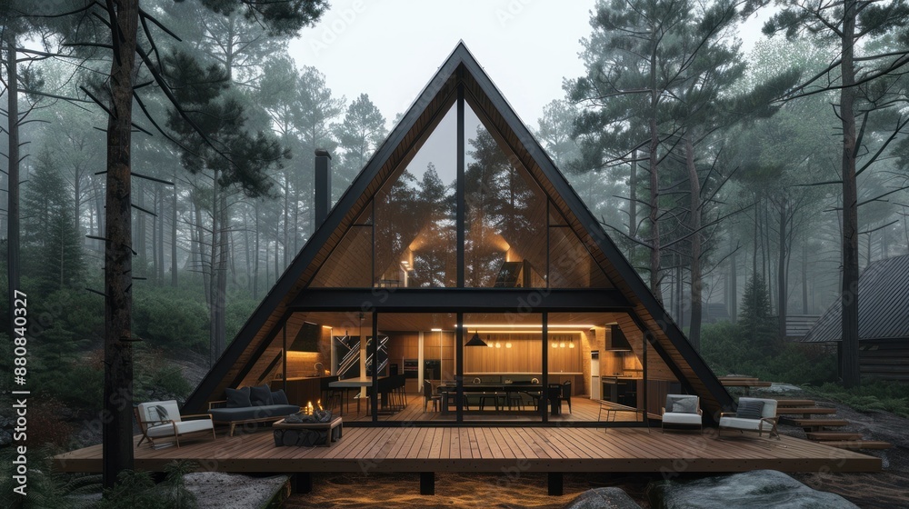 Fototapeta premium Modern A-Frame Cabin in the Woods