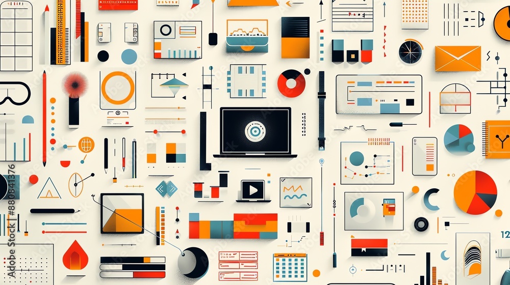 Abstract Geometric Business Illustration with Data and Technology Elements. Abstract Geometric Business Illustration with Data and Technology Elements.