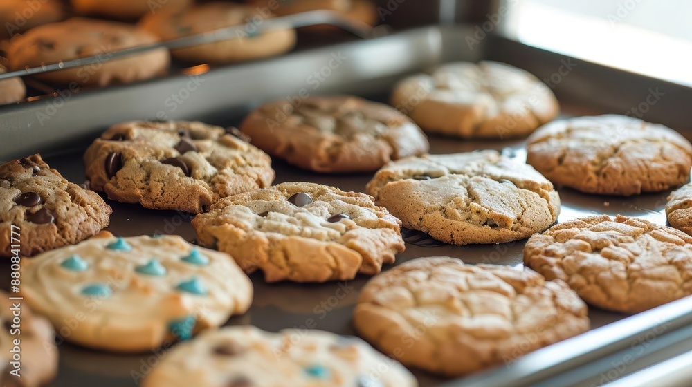 A tray of assorted cookies fresh out of the oven, symbolizing home baking