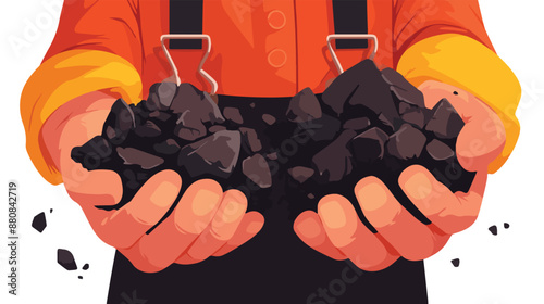 Miner holding coal in hands. flat vector style 