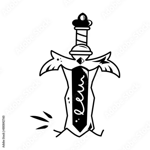 A line icon depicting wings sword 