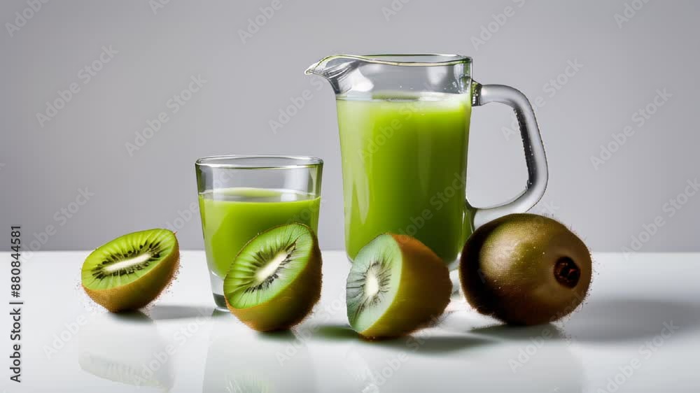 Refreshing green smoothie with kiwi slices ready to serve Refreshing green smoothie with kiwi slices ready to serve