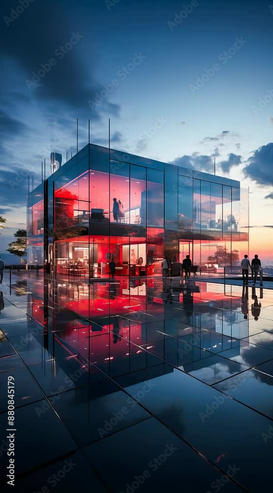 Time lapse on the exterior of a transparent contemporary building Time lapse on the exterior of a transparent contemporary building