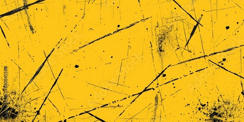 Yellow Grunge Background with Abstract Distressed Texture and Black Splatter Marks