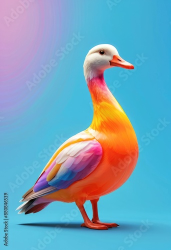 Vibrant Multicolored Duck on Blue Background