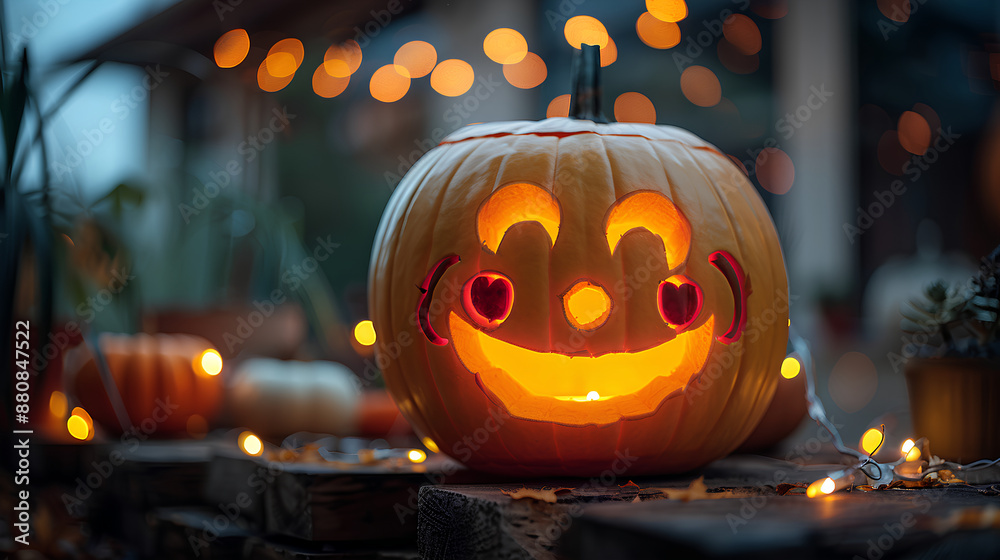 Fototapeta premium Halloween pumpkin with a cute smiley face