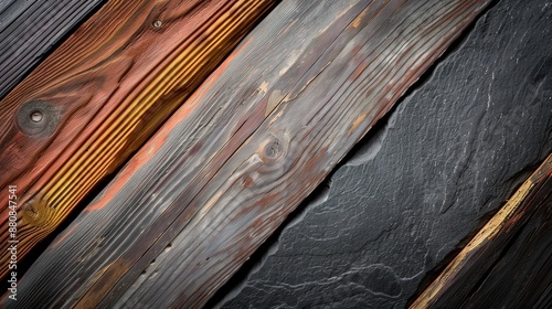 Weathered Wood Planks and Black Slate Background