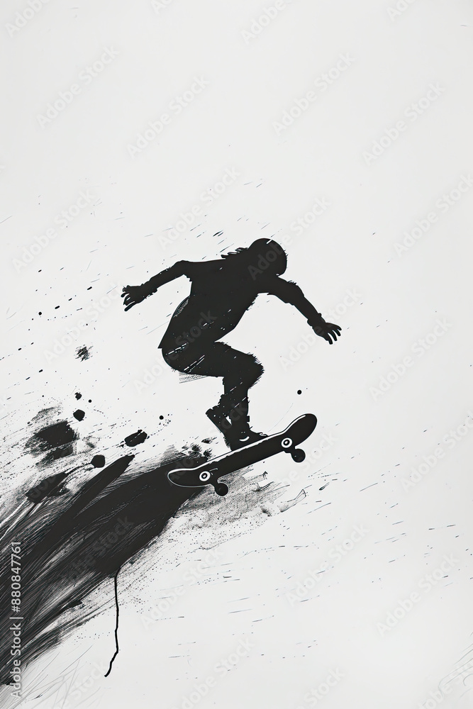 A black and white sketch of a person riding a bicycle