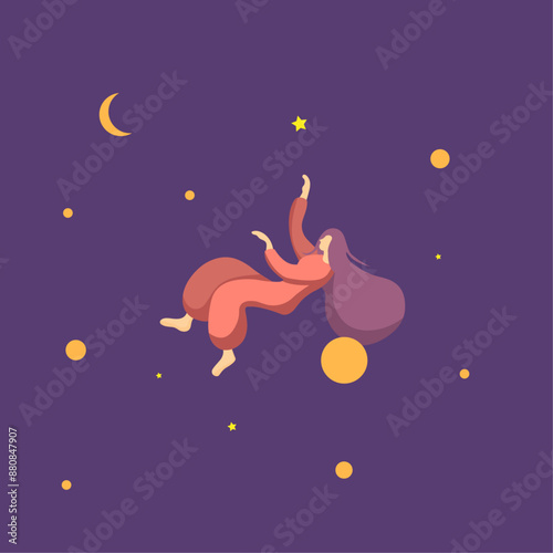 Girl flying in space, in dreams