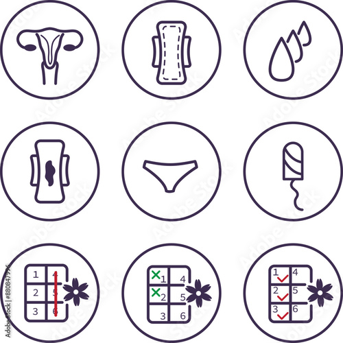 Menstruation cycle icon set. Menstrual period