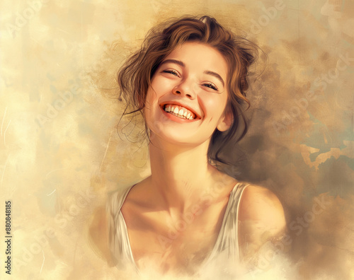 Uma jovem radiante com um sorriso cativante, perfeita para uma ilustração de alegria e beleza em um papel de parede de estilo de vida ou moda photo