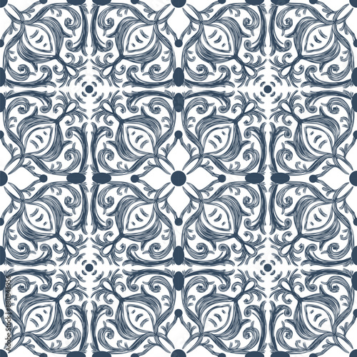Монохромный  seamless pattern with arabesques  in a retro style. Vector illustration